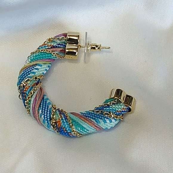 Kendra Scott Earrings Masie Corded Hoop Gold Pastel Mix Blue Summer Spring - Picture 4 of 8